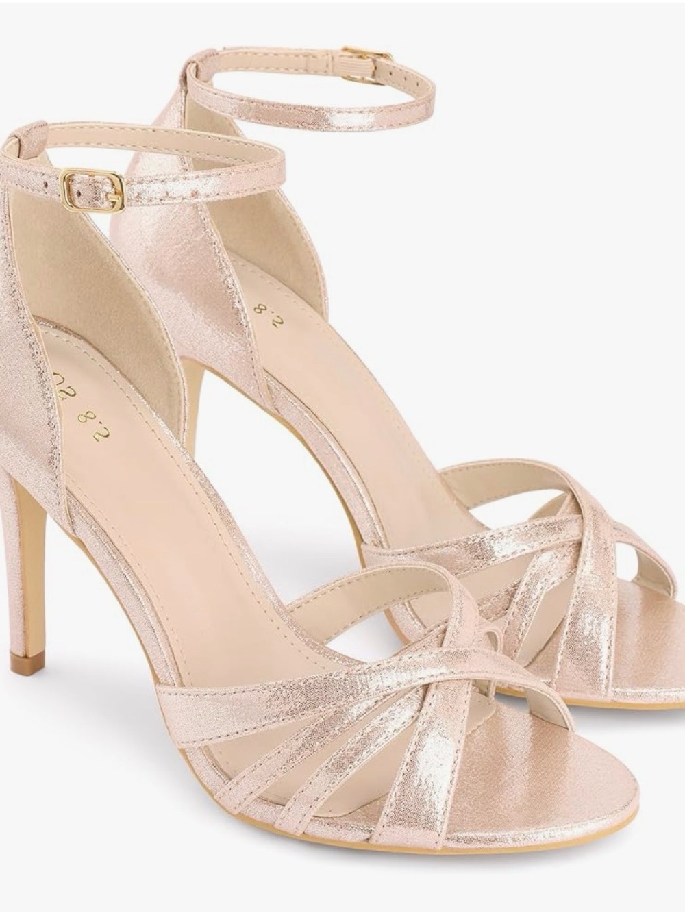 Women's Metallic Rose Gold High Heel Sandals with Ankle Strap